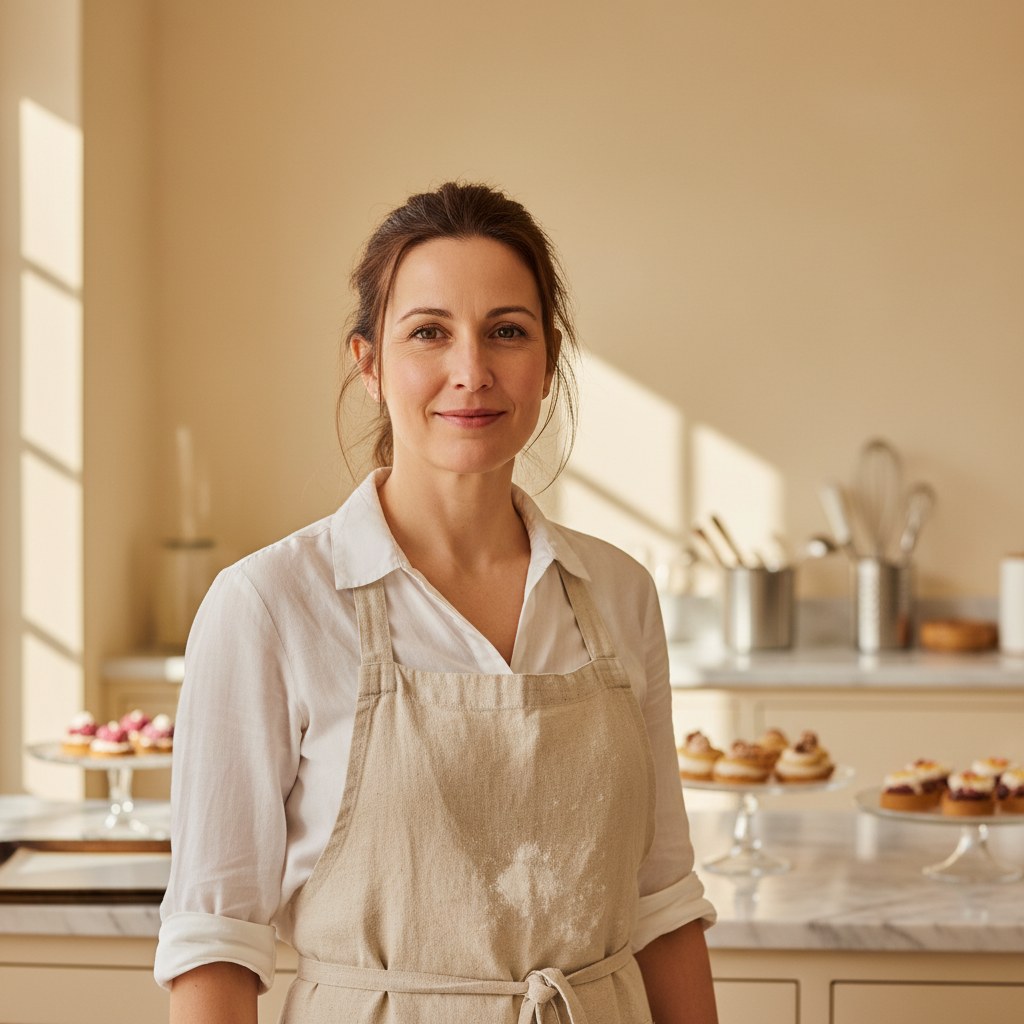 Mutfakta önlüklü kadın şef portresi